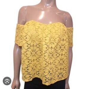 Lovers + Friends Yellow Off-Shoulder Lace Top
